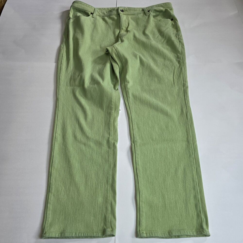 Coldwater Creek Wide Leg Mid Rise Muted Lime Green Jeans Womens Plus Size 16